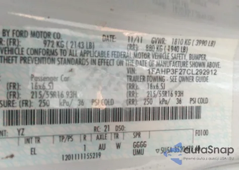 2012 Ford Focus Se from USA, damaged, VIN 1FAHP3F27CL292912